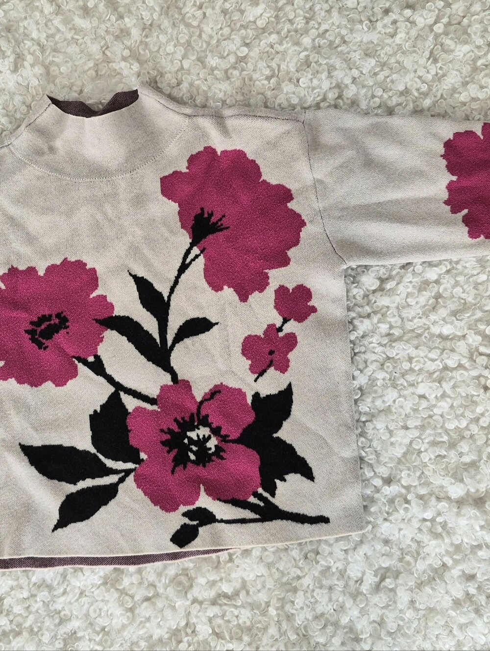 Anthropologie Maeve The Carys Mock-Neck Pullover Cream Floral S Boho - Picture 3 of 8